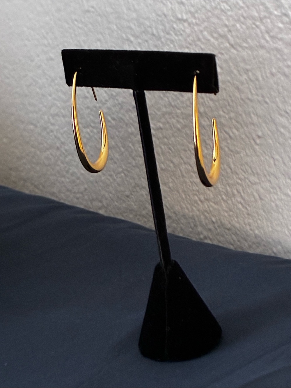 Gold Tone Curved Hoop Earrings - Picture 6 of 6